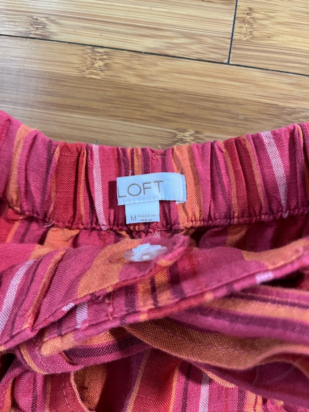 LOFT Linen Blend High Waist Vibrant Striped Paperbag Shorts with Tie Belt - Picture 5 of 14
